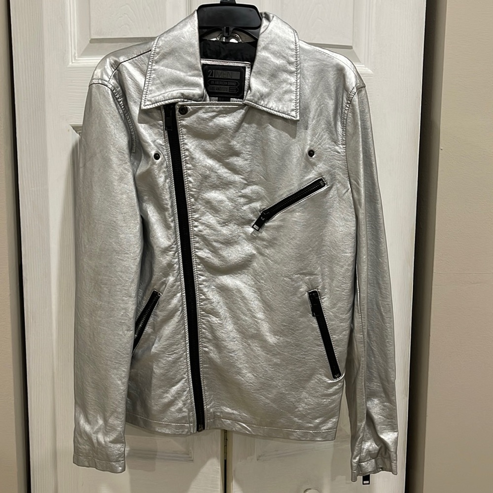 Silver biker jacket from forever 21 size small